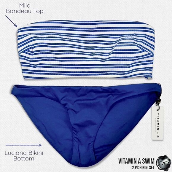 VITAMIN A BIKINI SET: SARDINIA STRIPE MILA BANDEAU TOP + SAPPHIRE LUCIANA BOTTOM - Picture 3 of 16